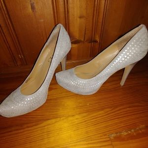 BCBG 9.5 grey suede heels